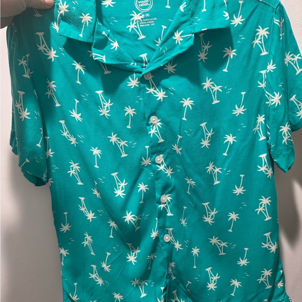 Teal Palm Tree Button-Up Shirt